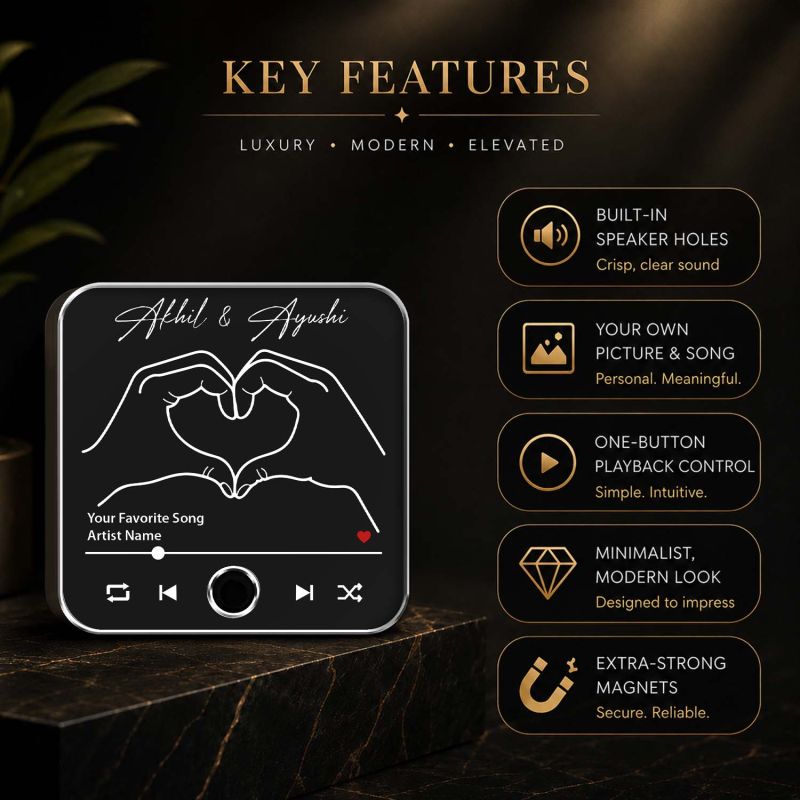 Spotify Style Musical Fridge Magnet with Custom Names & Favorite Song Rechargeable Music Player Gift for Loveable Person & Long Distance Relationship